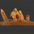 Orange Circular Scene Model With Stone Stele Ring Columns Chests And Stones 3d model