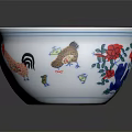 Decorative Tableware Set With White Bowl Blue Rim And Colorful Rooster Plant Patterns
