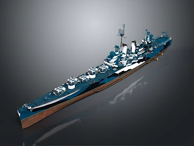 3D Rendered Large Battleship With Blue Hull Brown Deck And Multiple Main Turrets 3d model