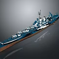 3D Rendered Large Battleship With Blue Hull Brown Deck And Multiple Main Turrets