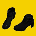 Stylish Black Leather Ankle Boots with Side Zipper Buckle Strap and Block Heel