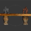 Handcrafted Wooden Chessboard with Silver and Red Chess Pieces on Carved Legs