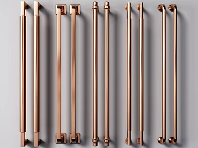 Modern Copper Door Handles With Various Stylish Designs For Home Decor 3d model