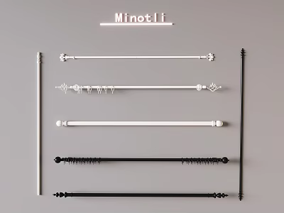 Minotti Curtain Rods With White Black Designs Decorative Ends And Hooks 3d model