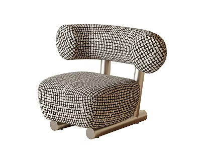 Modern Accent Chair with Black and White Checkered Upholstery Curved Backrest and Metal Frame Design 3d model