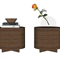 Light Wooden Round Nightstands With Drawers Books Brown Bowl And Glass Dome Orange Rose