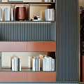 Modern Minimalist Bookcase Interior With Multiple Shelves Books Decorative Items And Plants