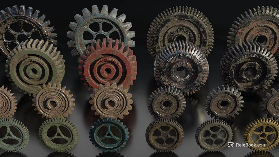 Hardware Tools Featuring Various Colored Gears In Different Sizes And Industrial Design 3d model 