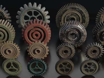 Hardware Tools Featuring Various Colored Gears In Different Sizes And Industrial Design 3d model
