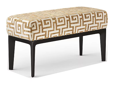 Modern Upholstered Sofa Bench With Greek Key Pattern Beige White Upholstery And Black Tapered Legs 3d model