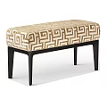 Modern Upholstered Sofa Bench With Greek Key Pattern Beige White Upholstery And Black Tapered Legs