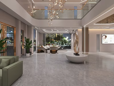 Luxury Beauty Salon Lobby Interior With Comfortable Green Sofas Marble Floor And Chandelier 3d model