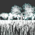 Stylized Plant Art With Geometric Trees Glowing Blue Accents In Dark Forest