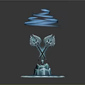 3D Ice Themed Sculpture With Crossed Weapons Blue Spiral Aura And Ice Base