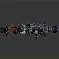 Fantasy Warrior Character With Spiked Helmet Purple Skin Black Armor Orange Boots And Large Hammer