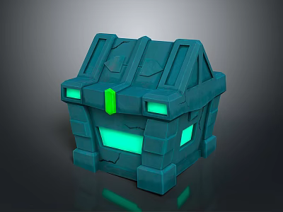 Modern Blue Household Storage Box With Green Glowing Accents And Sleek Design 3d model