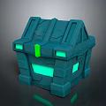 Modern Blue Household Storage Box With Green Glowing Accents And Sleek Design