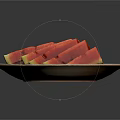 Fresh Sliced Watermelon Served on Blue and White Striped Plate
