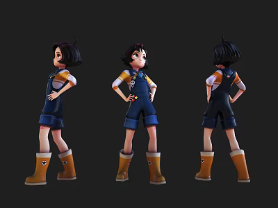 Game And Movie Cartoon Character 3D Model Multiple Angle Views Blue Overalls Yellow Boots 3d model