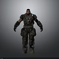 3D Male Warrior Character In Heavy Mechanical Armor With Glowing Chest And Arm Details
