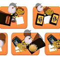Orange Fast Food Meal Trays With Burger Fries And Cold Drinks