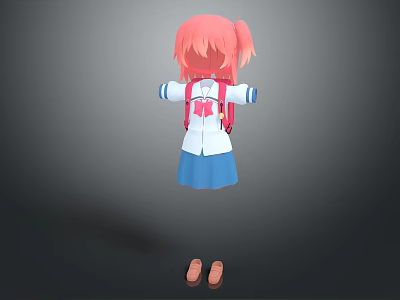 Cartoon Character Outfit With White Top Blue Skirt Red Backpack And Brown Shoes 3d model