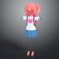 Cartoon Character Outfit With White Top Blue Skirt Red Backpack And Brown Shoes