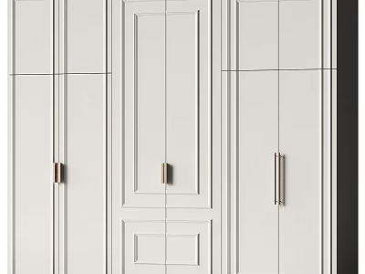 Modern White Wardrobe Design Featuring Minimalist Panel Doors And Sleek Metal Handles 3d model