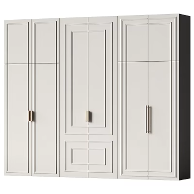 Modern White Wardrobe Design Featuring Minimalist Panel Doors And Sleek Metal Handles 3d model