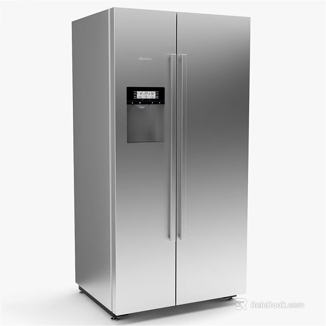 Stainless Steel Double Door Refrigerator With Digital Display And Water Dispenser 3d model 