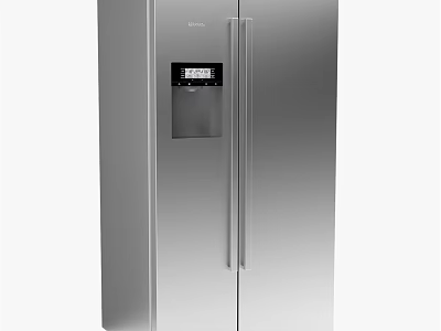 Stainless Steel Double Door Refrigerator With Digital Display And Water Dispenser 3d model