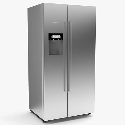 Stainless Steel Double Door Refrigerator With Digital Display And Water Dispenser 3d model