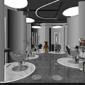 Elegant Modern Hair Salon Interior With White Pillars Round Mirrors And Styling Chairs