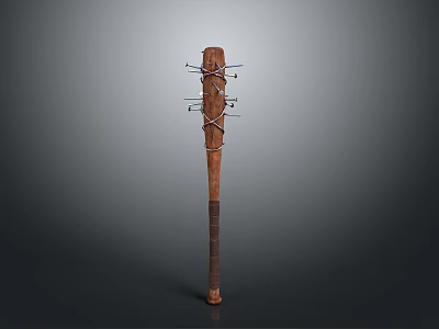 Traditional Ancient Wooden Weapon Featuring Long Handle And Crossed Decorative Structure 3d model