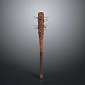 Traditional Ancient Wooden Weapon Featuring Long Handle And Crossed Decorative Structure