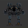 Blue Mechanical Mech Robot With Weapon Arms And Heavy Armor Design 3d model