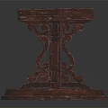 Vintage Wooden Table With Square Top And Intricate Carved Circular Pedestal