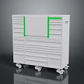 White Workshop Tool Cabinet With Multiple Drawers Green Trim On Wheels