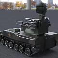 Military Camouflage Tank With Radar Antenna And Weapons System On Tracks