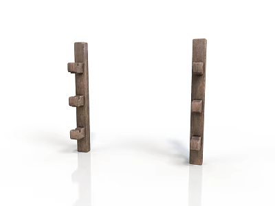 Brown Wooden Hooks With Three Small Hooks Each For Household Use 3d model