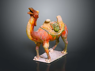 Colorful Terracotta Camel Sculpture In Tang Dynasty Style With Vibrant Colors And Carrying Goods 3d model