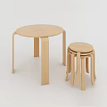 Light Wood Round Seat Stackable Stools With Simple Design For Kitchen 3d model