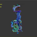 Artistic Blue Curved Sculpture Carving With Fantasy Flowing Shapes And Intricate 3D Details