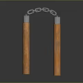 Sturdy Wooden Nunchucks Featuring Brown Handles Connected By Metal Chain For Everyday Use