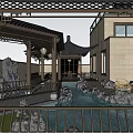 Traditional Chinese Courtyard Garden With Pavilion Pond Lotus Flowers And Green Plants