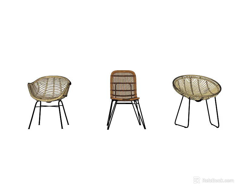 Stylish Rattan Leisure Chairs With Black Metal Frames And Modern Minimalist Design 3d model 