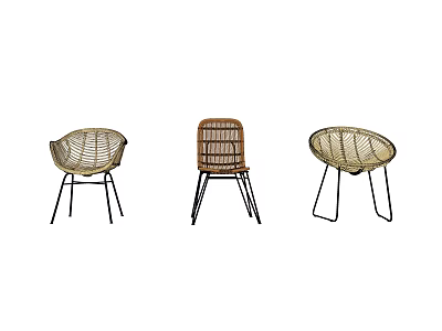 Stylish Rattan Leisure Chairs With Black Metal Frames And Modern Minimalist Design 3d model