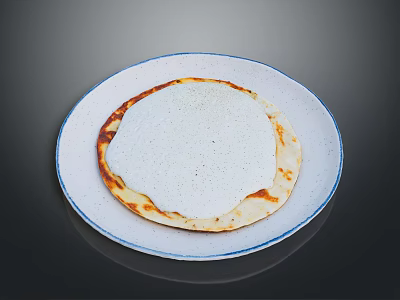 Golden Crusted Flatbread With White Cream Topping Served On Ceramic Plate 3d model