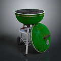 Green Round Portable Outdoor Grill With Wheeled Metal Stand And Lid