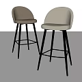 Modern Beige Ivory Upholstered Bar Stools With Curved Backrest And Black Metal Legs